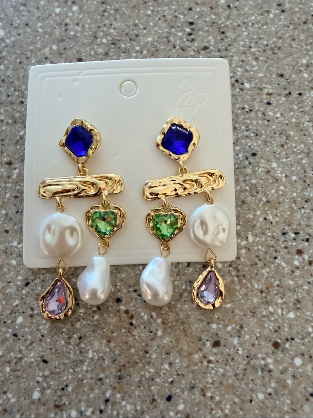 Statement Earrings with Blue, Green, Pearl and Lavender Accents